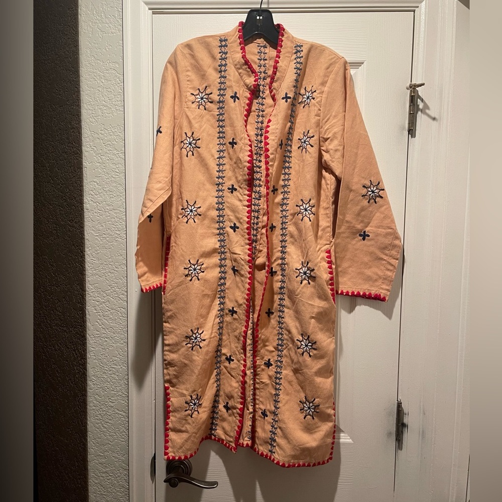Yellow Orange Embroidered Duster Coat